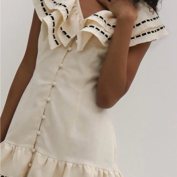 Cream Ruffled A-line Mini Dress - Picture 3 of 6